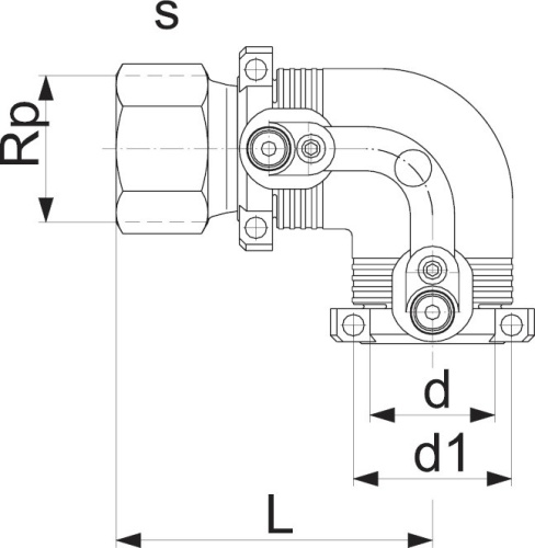 Переход 90° электросварной ПЭ / латунь с внутр. резьбой d63x1 ½»